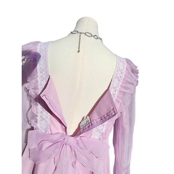 Vtg 60s 70s Sylvia Ann Lavender Lilac Pastel Wedding Bridal Formal Dress Sz 16 - Picture 7 of 9